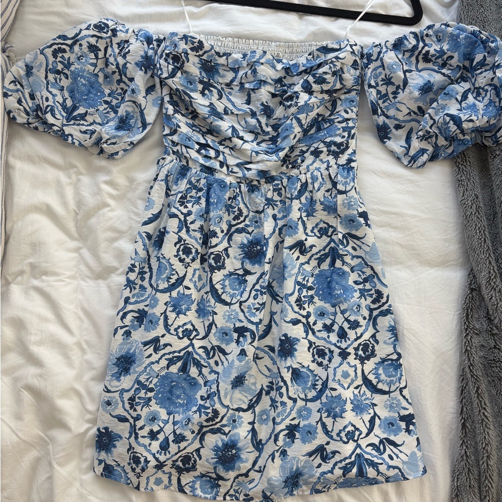 Abercrombie Floral Blue Off-Shoulder Mini Dress